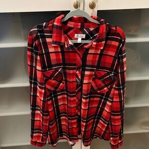 Denim&Co Vibrant Red and Black Checkered Shirt